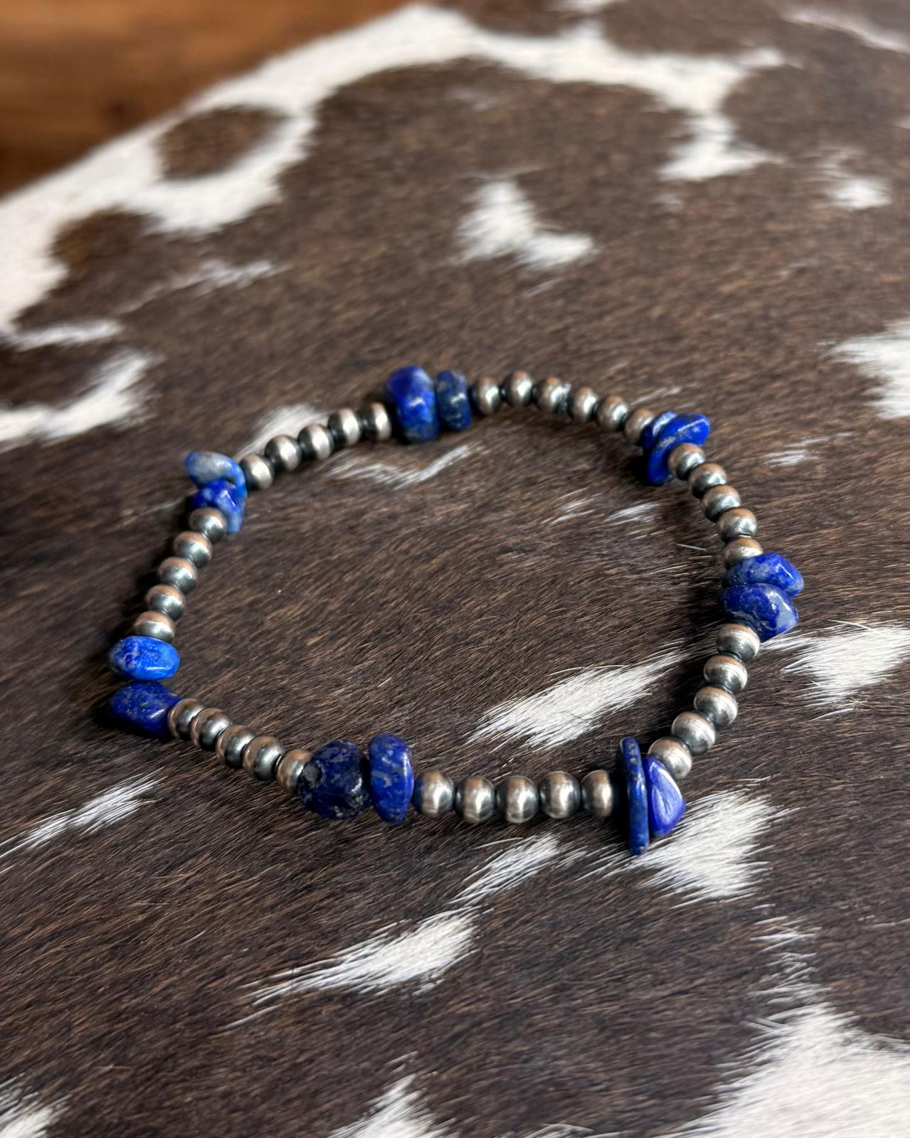 Lapis 4mm Pearl Stretch Bracelet