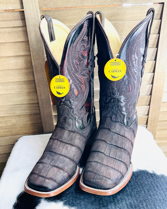 Men’s Chocolate Alligator Square Toe Boots