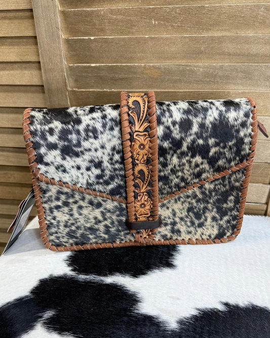 AD Tooled & Cowhide Shoulder Bag