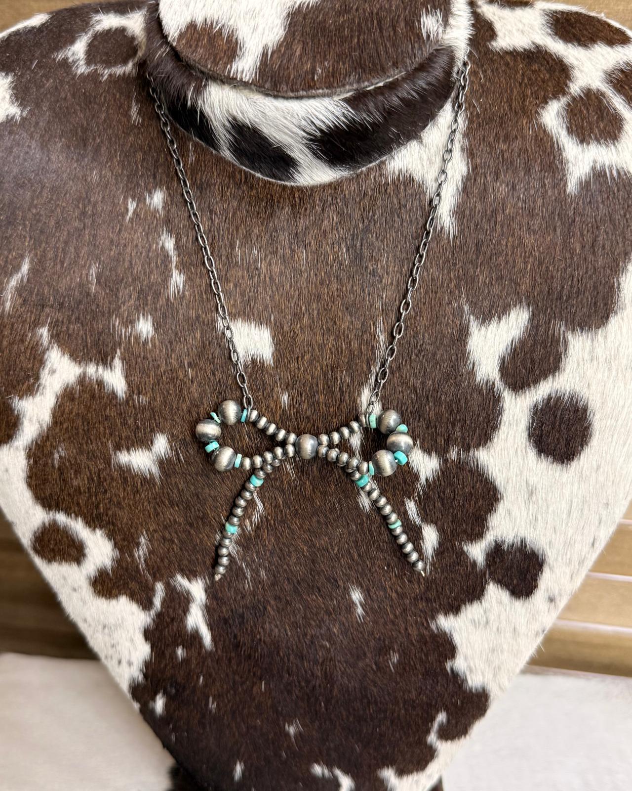 Graduated Pearl Turquoise Bow Necklace