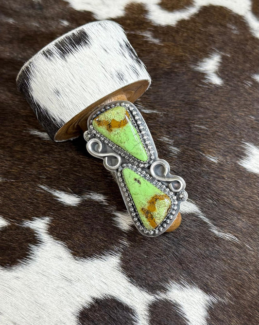 Double Green Stone Adjustable Ring  *Native