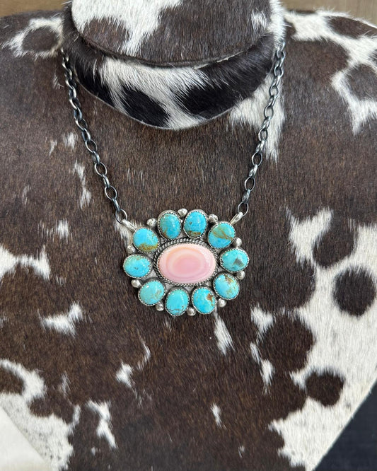 Maxine Ramirez Pink Conch Kingman Cluster Necklace * Native