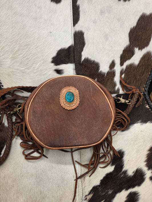 Round Leather Stone Bag