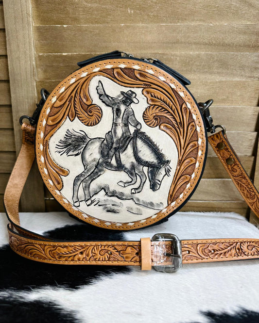 Bucking Bronco Canteen Tooled Crossbody