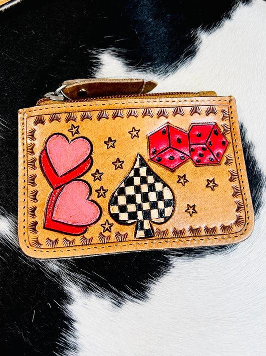 Checkered Spade Cowhide Coin Wrislet