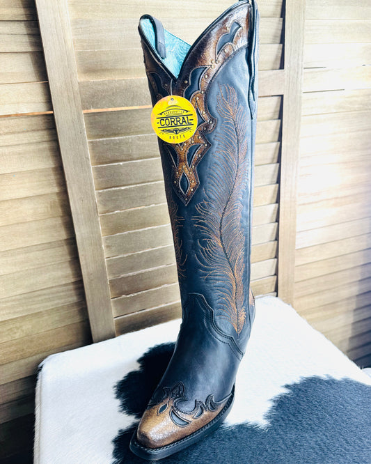 Corral Black-Honey Feather Embroidered Boots