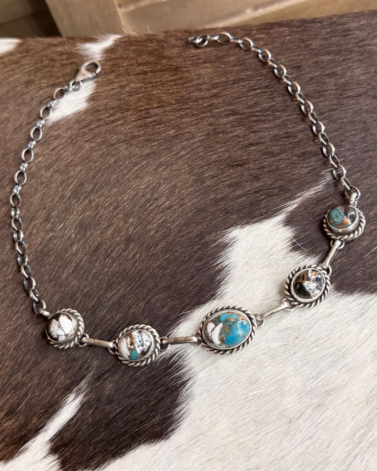 White Buffalo & Turquoise 5 Stone Choker *Native