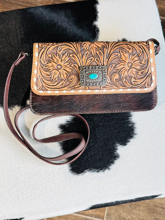 Square Concho Tooled Crossbody