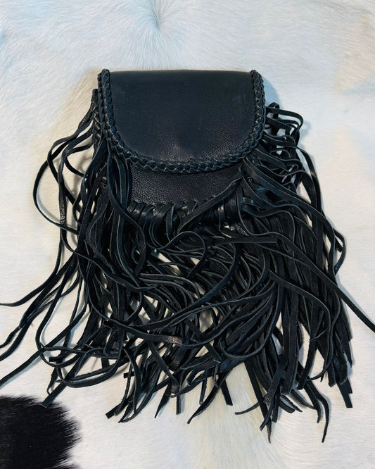 Black Braided Fringe Crossbody