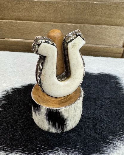 Tibet Silver Carved Bone Horseshoe Ring