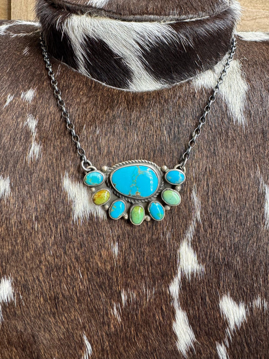 18” Mixed Turquoise 1/2 Cluster Necklace *Native