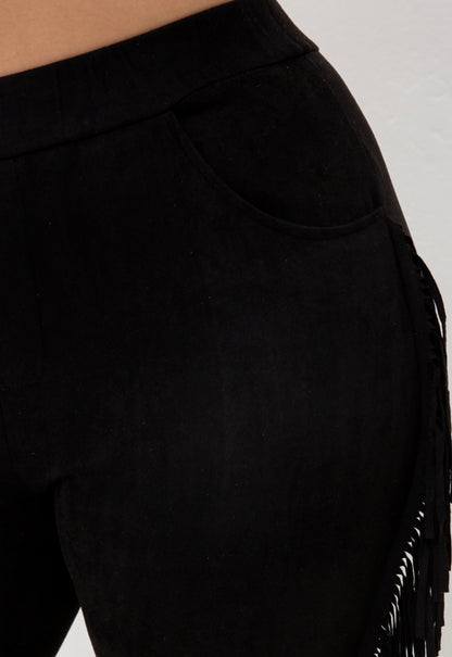 Black Shania Suede Fringe Pants