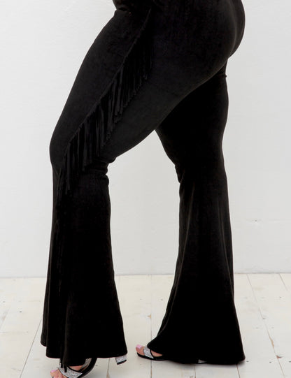 Black Shania Suede Fringe Pants