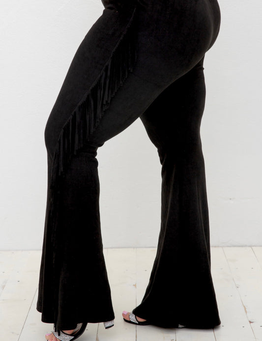 Black Shania Suede Fringe Pants