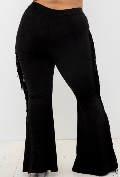 Black Shania Suede Fringe Pants