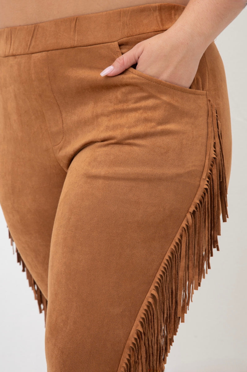 Brown Shania Suede Fringe Pants My Pretty in Pink